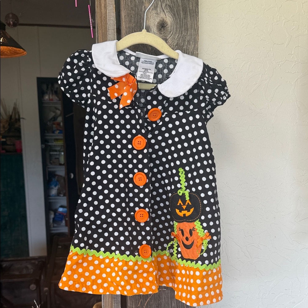 Bonnie Jean Black and Orange Polka Dot Pumpkin Dress